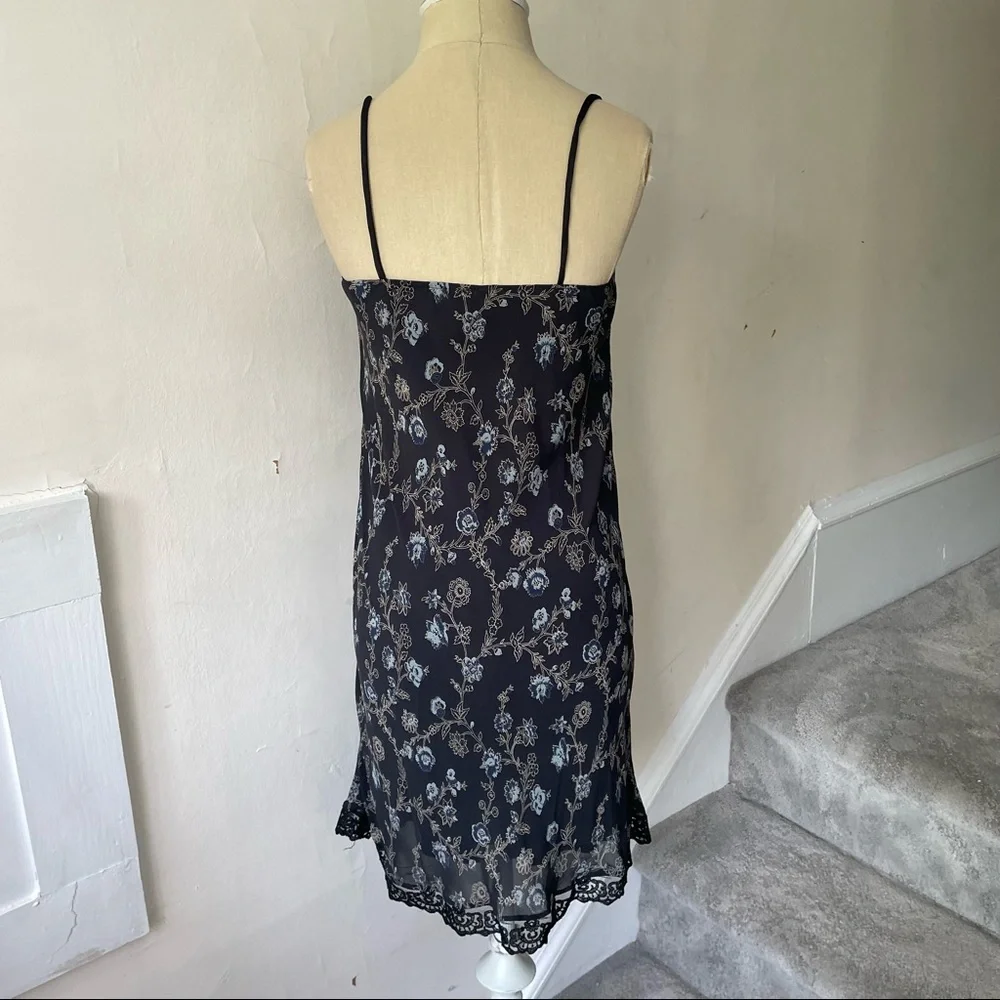 Ann Ferriday Vintage Black Floral Lace Trim Rayon USA Made Dress Size Small - Picture 3 of 9